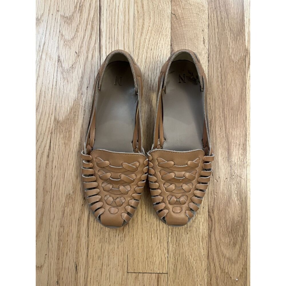Nisolo Huarache Sandals Brandy Leather Woven Slip On Flats Womens